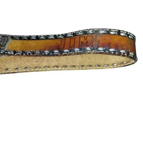 Vintage Personalized "Jim" Tooled Painted Leather Belt - Picture 2 of 7
